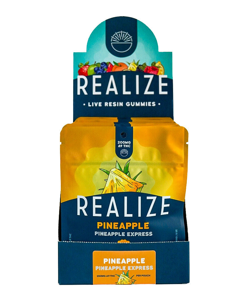 Realize live resin gummies Pineapple Express 200mg Delta-9 THC wholesale display box with retail packaging