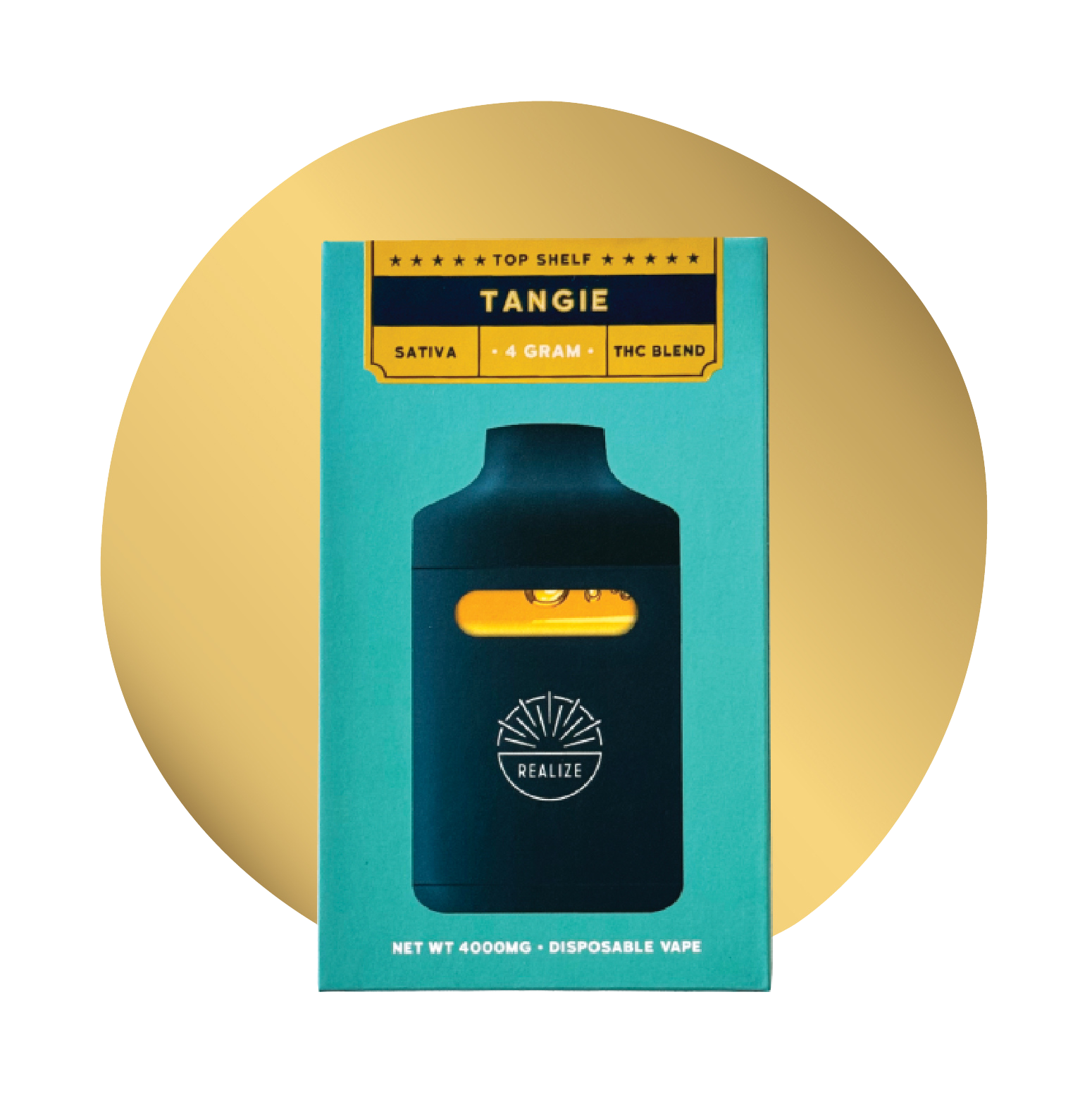 Realize Top Shelf Vape Tangie sativa 4 gram disposable vape THC blend hemp-derived vape packaging