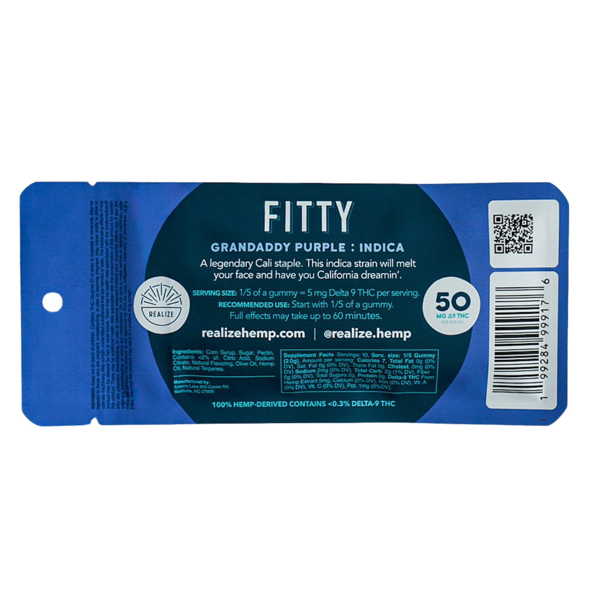 Wholesale - Realize DYE FREE FITTY Gummies, Blueberry - Grandaddy Purple